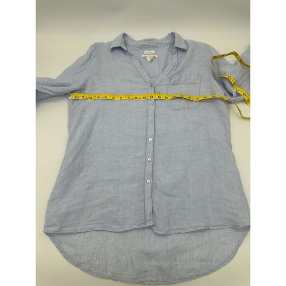 C&C California 100% Linen Shirt Button Down Long Sleeves Sz M Pockey Accent Blue - Picture 4 of 5